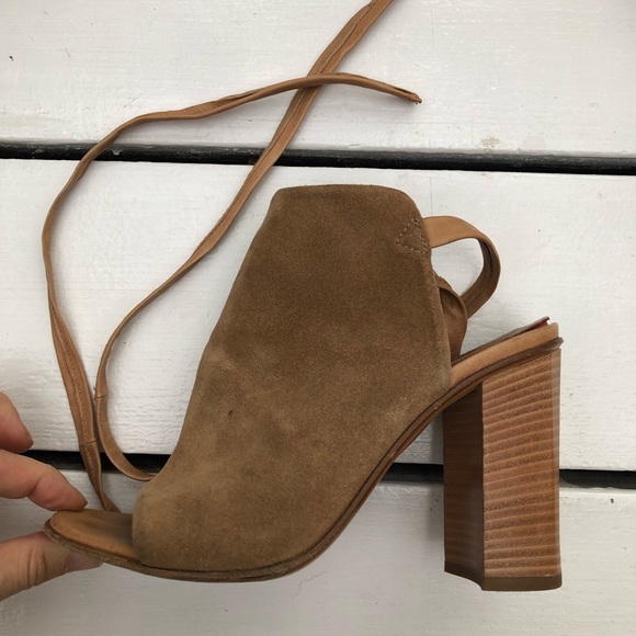 Alberto Fermani Suede Open Toe Stacked Heel Booties - Picture 7 of 13